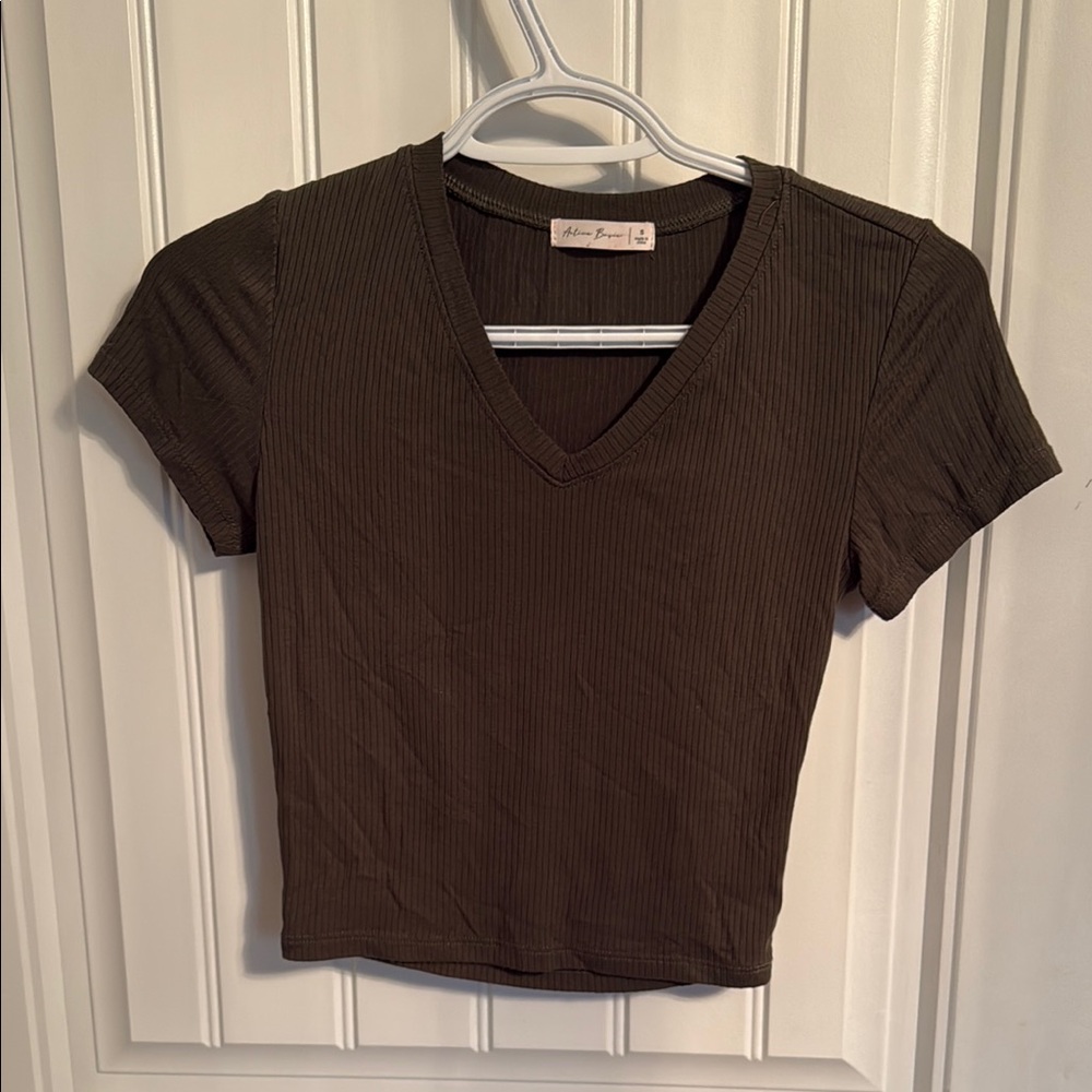 Active Basic Brown Fitted Crop T-Shirt